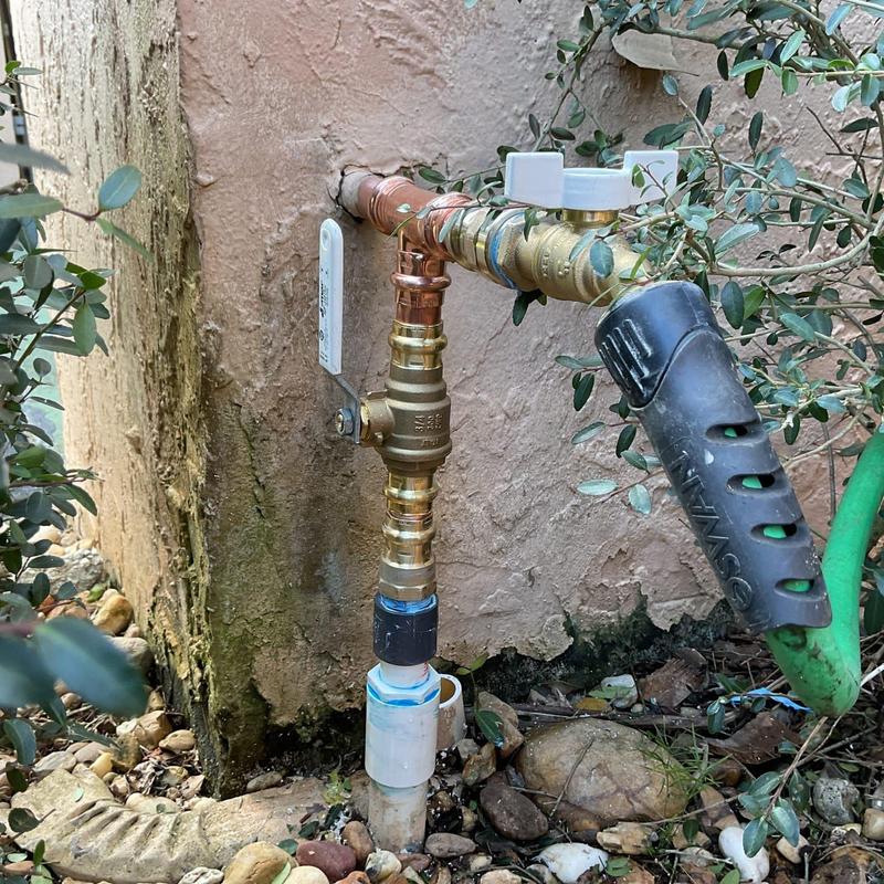 Main valve with hose bib installation outdoors