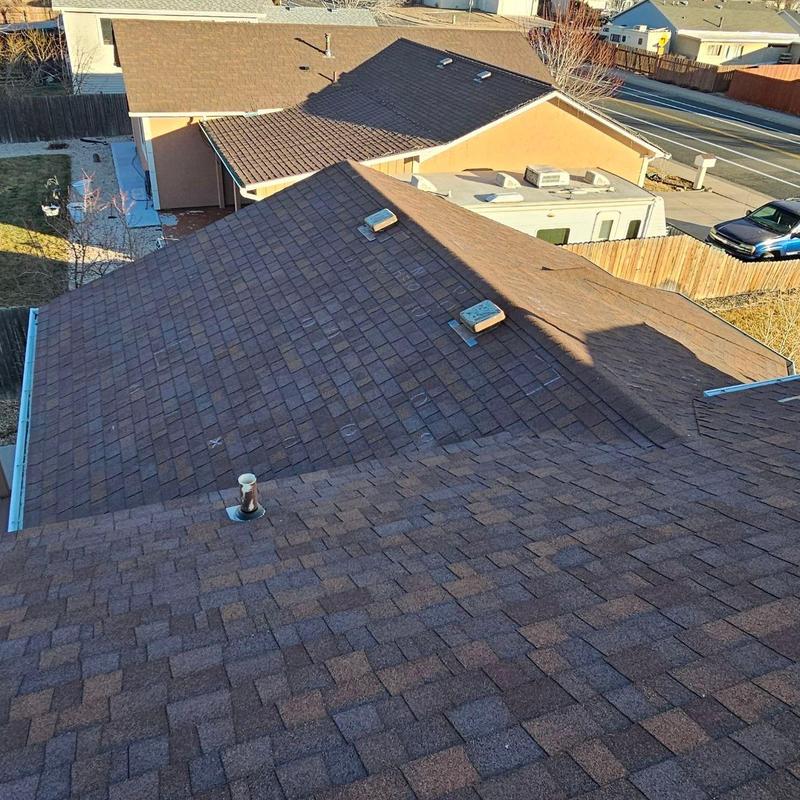 Asphalt shingle roof hail damage inspection in Greeley Asphalt shingle roof hail damage inspection in Greeley