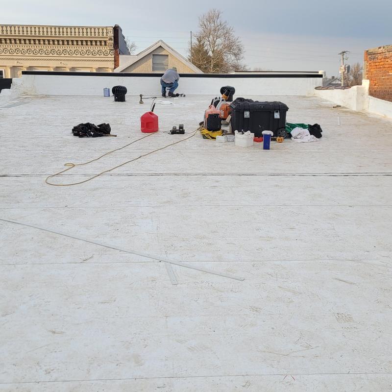 PVC Single Ply Roofing installation on flat roof