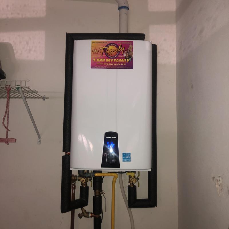 Navien 240A tankless water heater installation with pipes