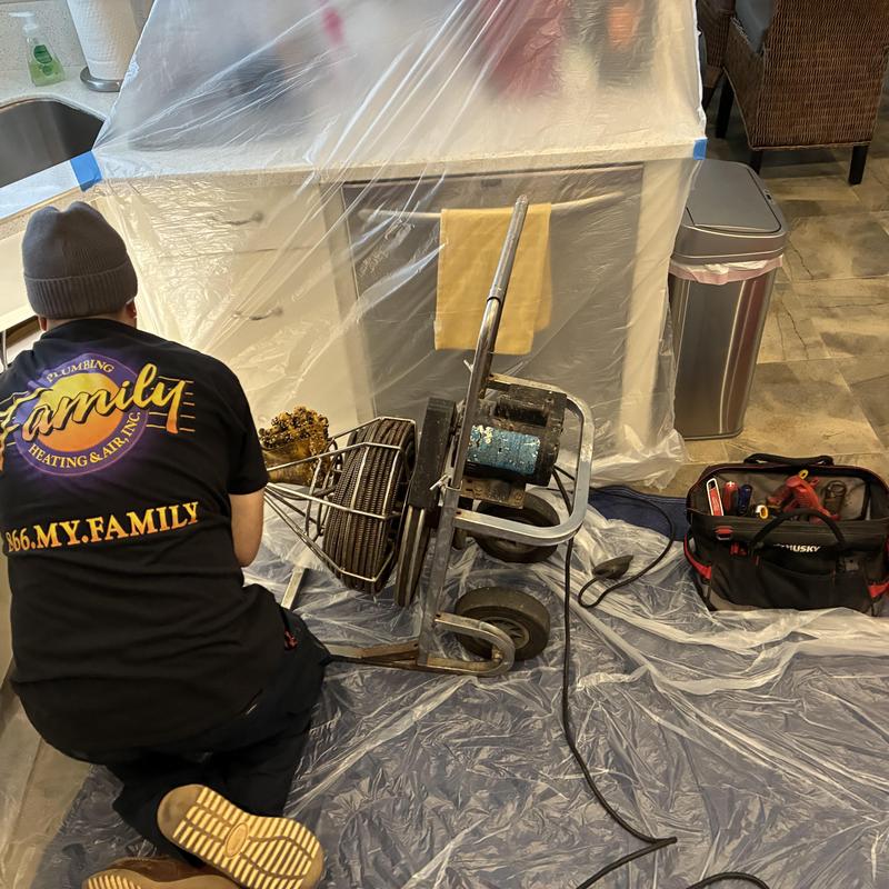 Kitchen drain line snaking with new cleanout installed