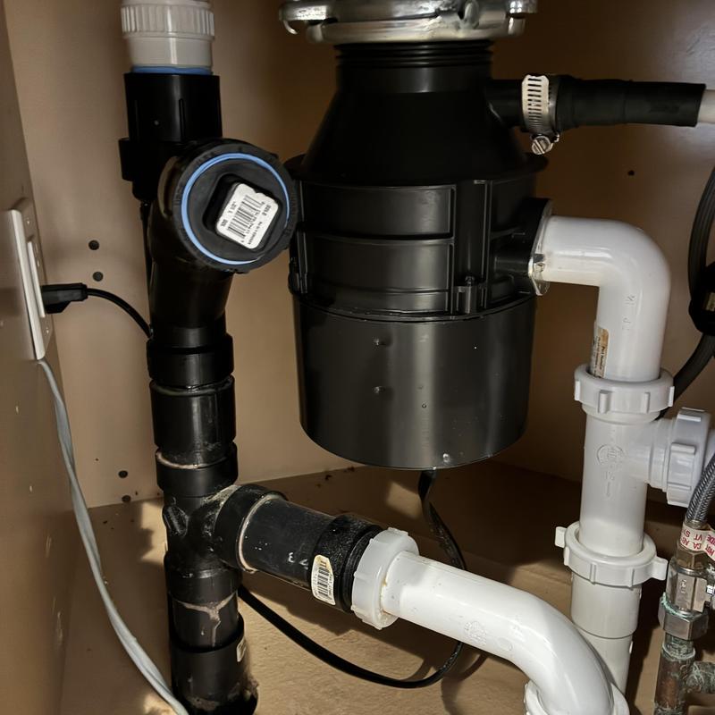 Kitchen sink drain with new cleanout installation