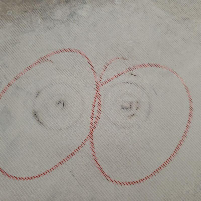 PVC flat roof with cracking marked for repair PVC flat roof with cracking marked for repair