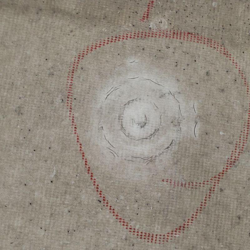 PVC flat roof with circled cracking and damage PVC flat roof with circled cracking and damage