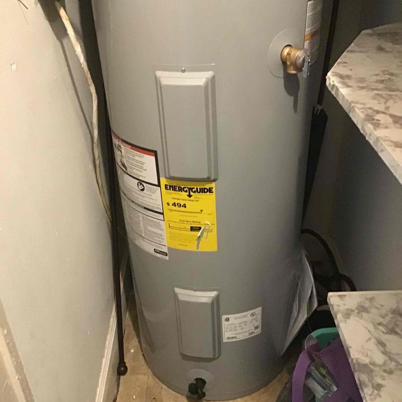 Electric water heater with energy guide label