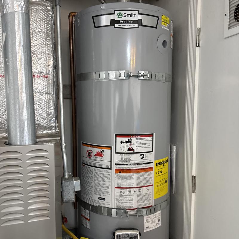 50-gallon AO Smith water heater with new gas line