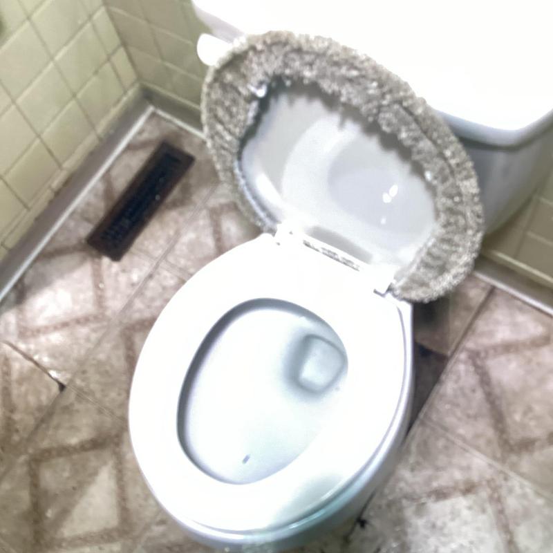 Toilet bowl with open lid in tiled bathroom