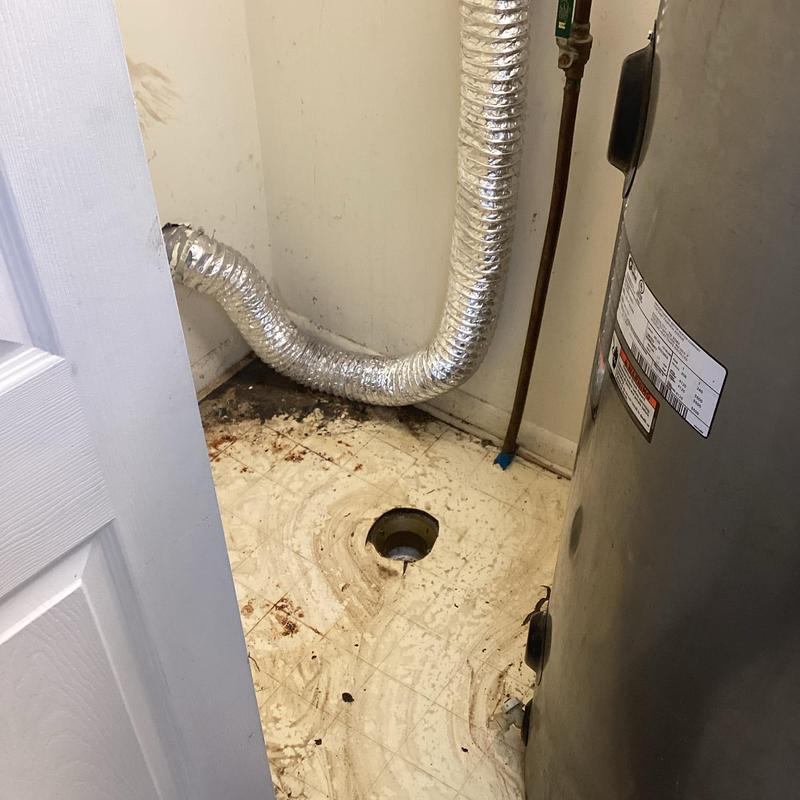 Floor drain with exposed opening near water heater