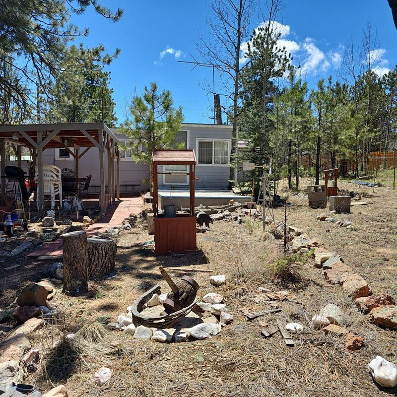 Backyard fire pit with stone border and wood logs Backyard fire pit with stone border and wood logs