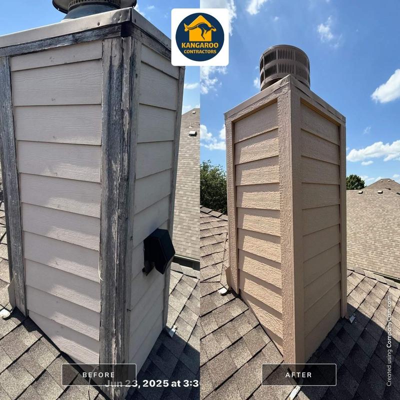 Chimney chase with new LP SmartSide trim and siding Chimney chase with new LP SmartSide trim and siding