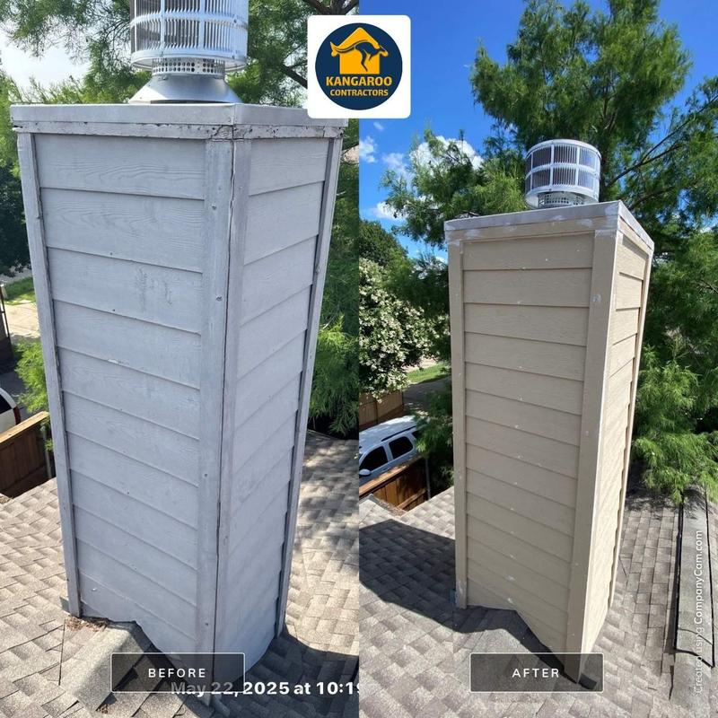 Chimney chase siding and trim replacement before and after Chimney chase siding and trim replacement before and after