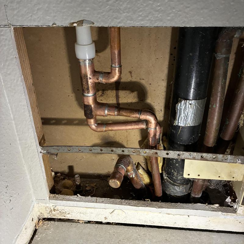 Copper hot water plumbing reroute in wall cavity Copper hot water plumbing reroute in wall cavity