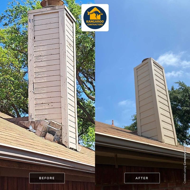 Chimney chase siding and trim replacement before and after Chimney chase siding and trim replacement before and after