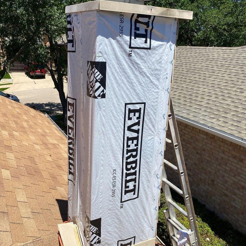 Chimney chase with Everbilt vapor barrier installation Chimney chase with Everbilt vapor barrier installation