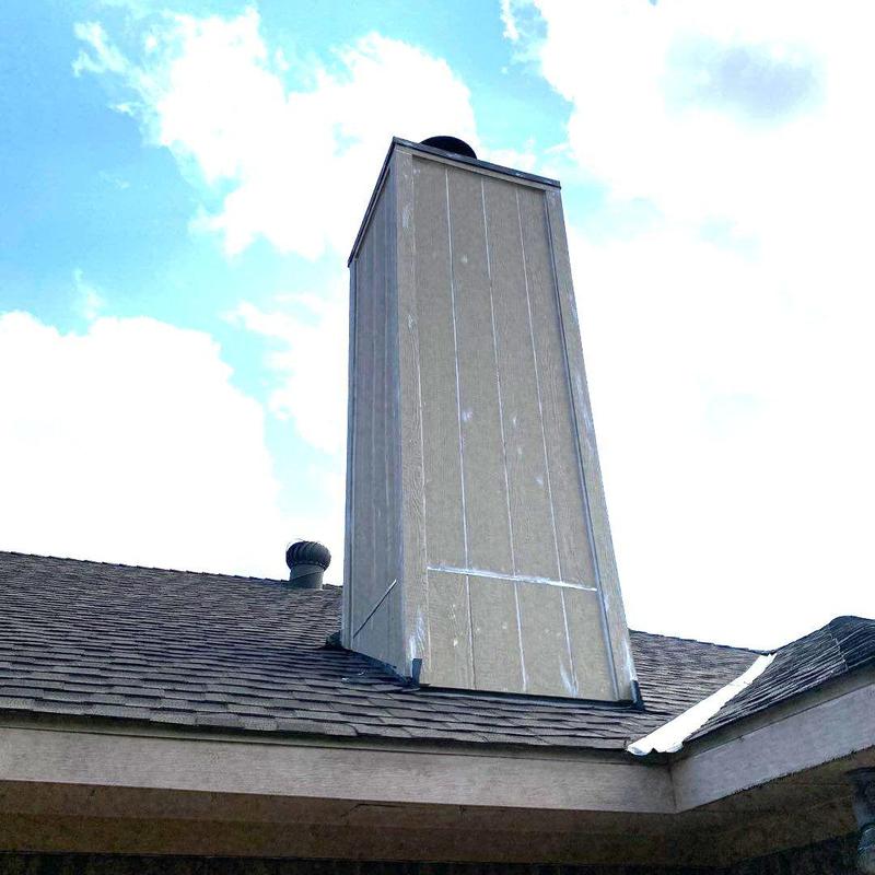 Chimney chase with new LP SmartSide siding and cover Chimney chase with new LP SmartSide siding and cover
