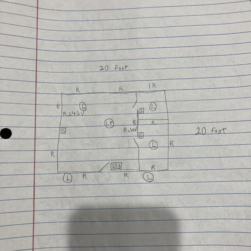 Floor plan sketch for total remodel measuring 20x20 feet Floor plan sketch for total remodel measuring 20x20 feet