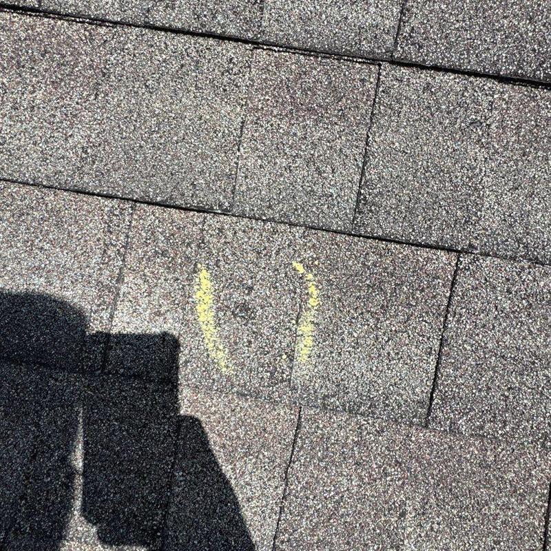 Asphalt shingle roof with hail damage markings