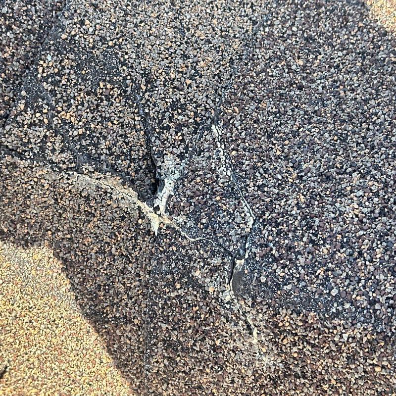 Asphalt shingle roof with visible hail damage and cracks