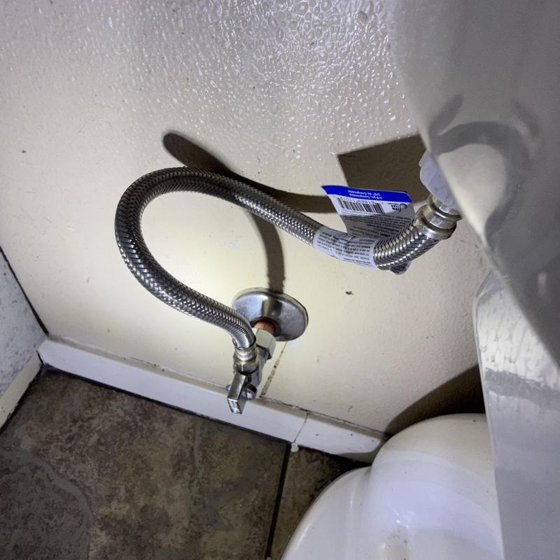 Toilet supply line and shut off valve installation under toilet tank