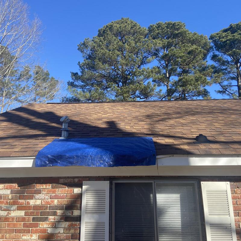 Roof shingles with tarp after tree damage inspection Roof shingles with tarp after tree damage inspection