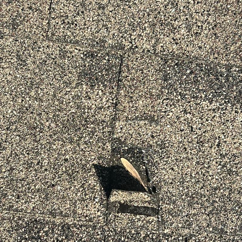 Asphalt shingles with hail damage and broken granules