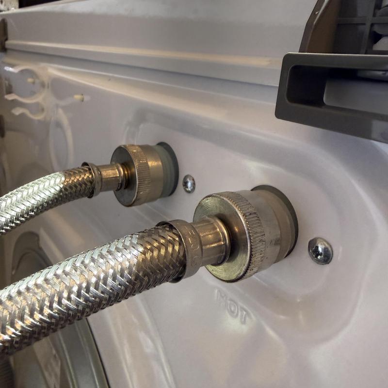 Washing machine braided supply line connections