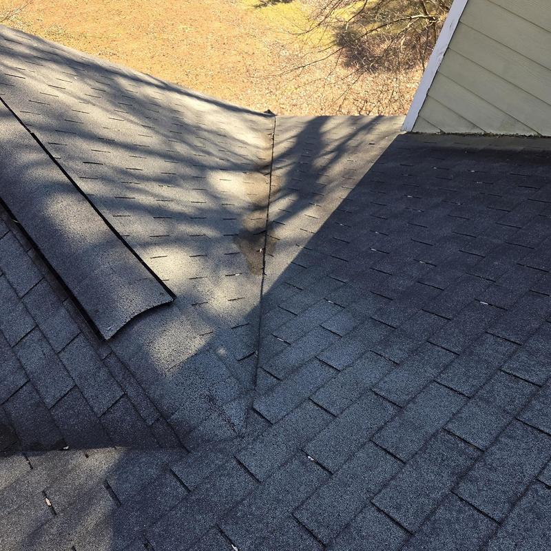 Roof shingles and valley after debris removal, Loganville GA