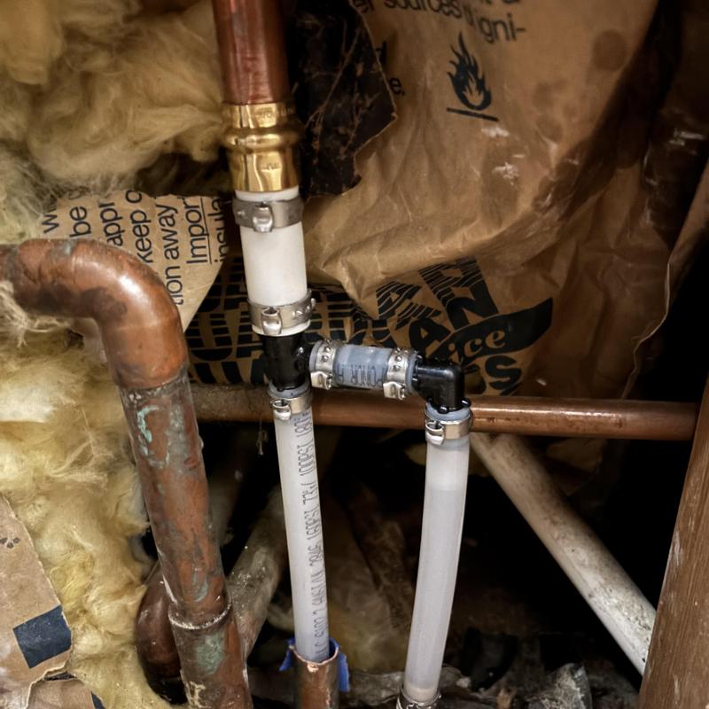 Pex pipe and copper plumbing connections in crawl space Pex pipe and copper plumbing connections in crawl space