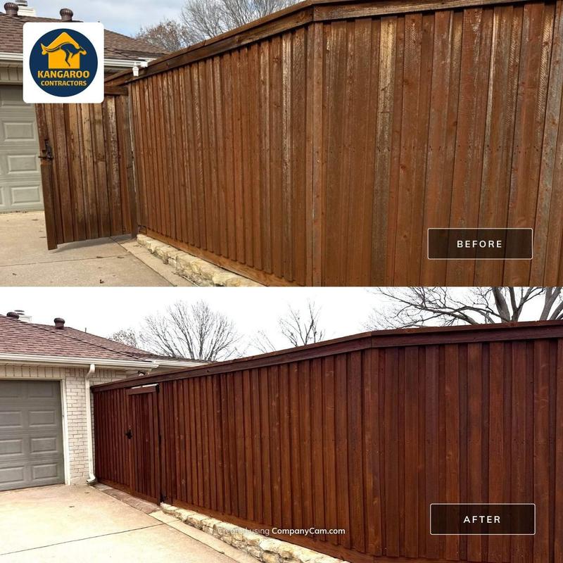 Wood fence with fresh pressure wash and stain