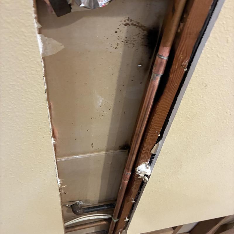 Three-quarter inch hot water line inside wall cavity