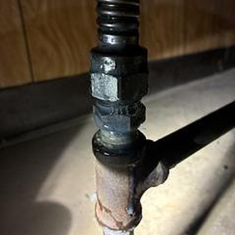 Gas line connector with leak repair detail