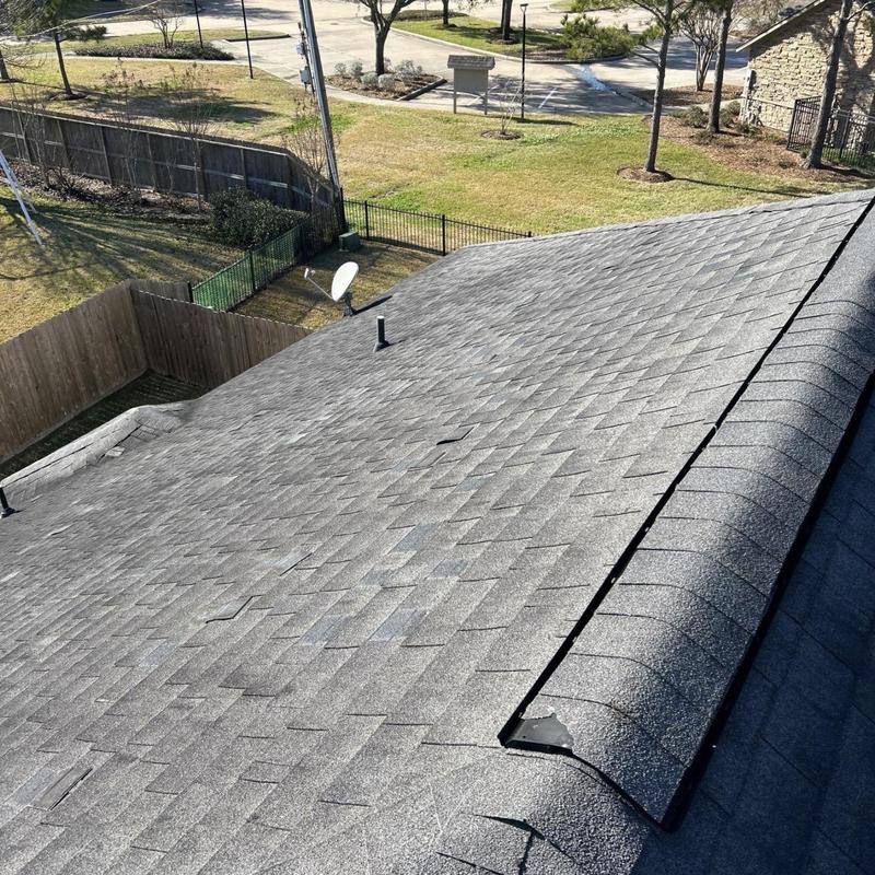 Asphalt shingle roof with lifted and damaged shingles