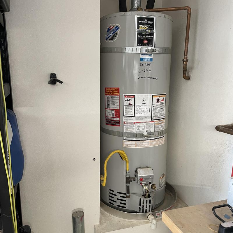50-gallon Bradford White natural gas water heater installation