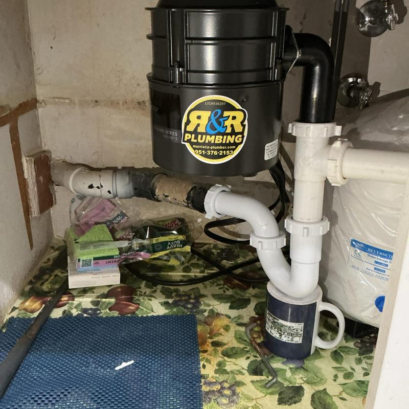 Garbage disposal and plumbing under kitchen sink