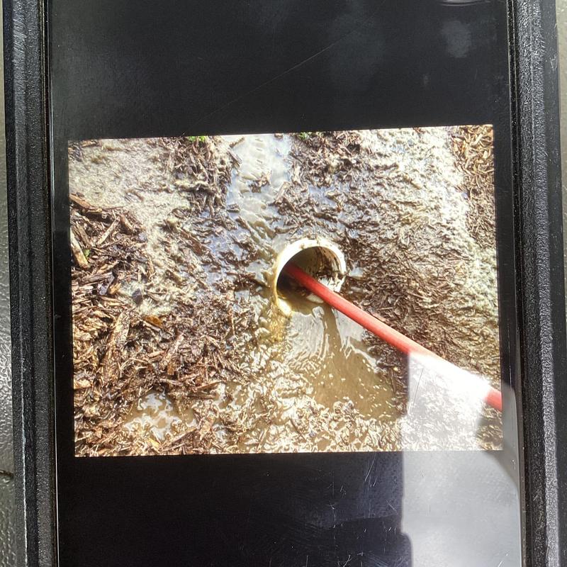 Mainline cleanout with cable machine clearing blockage