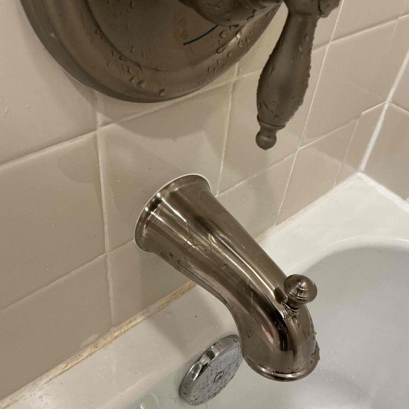 BN tub diverter spout with handle on bathtub