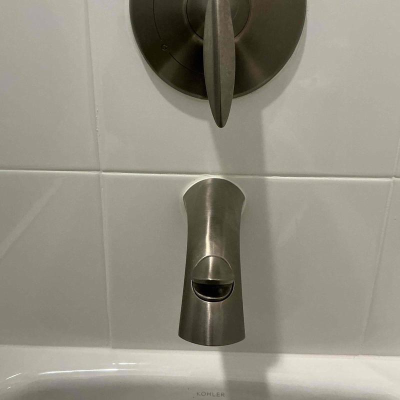Tub spout replacement with brushed nickel finish