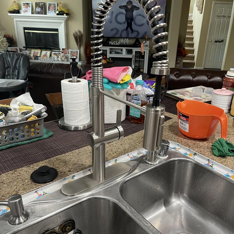 Spring kitchen faucet with dual sink and soap dispenser