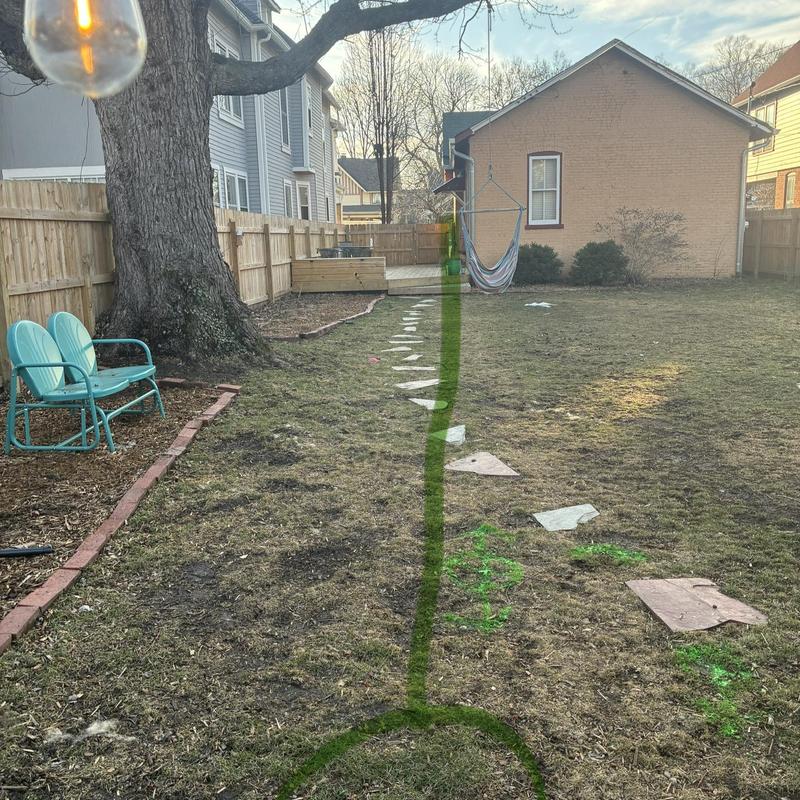 Sewer line marked in backyard for inspection or repair