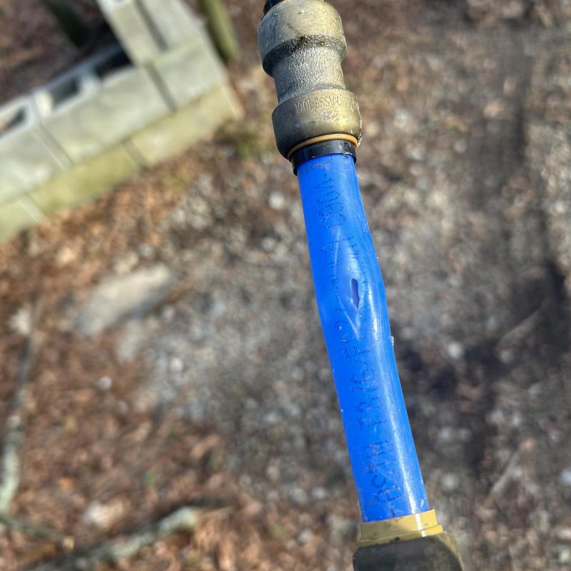 Bersted blue water pipe with fitting damage outdoors Bersted blue water pipe with fitting damage outdoors