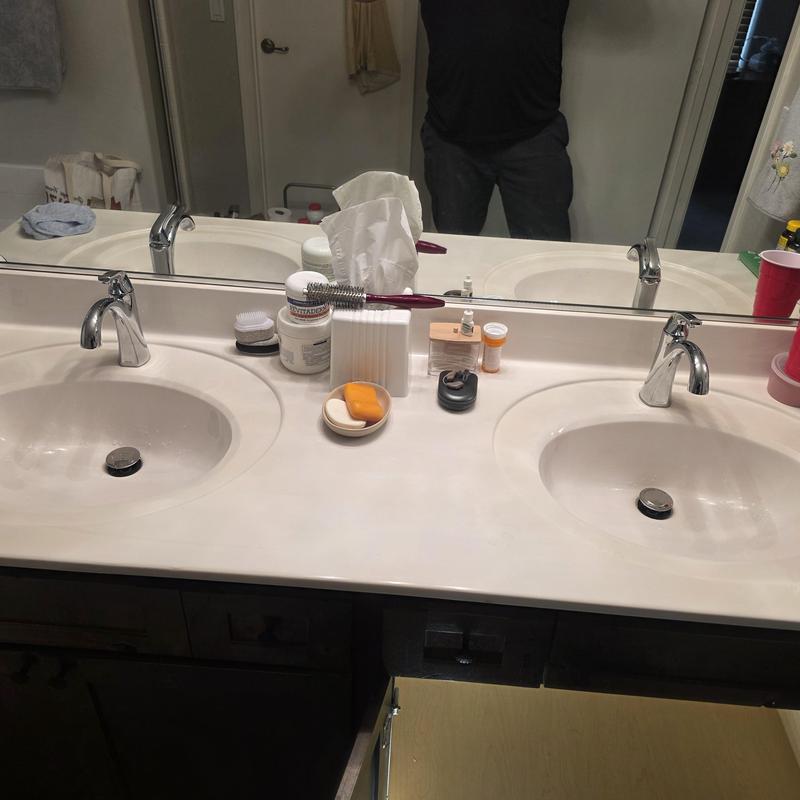 Bathroom lav faucets with dual sinks and countertop