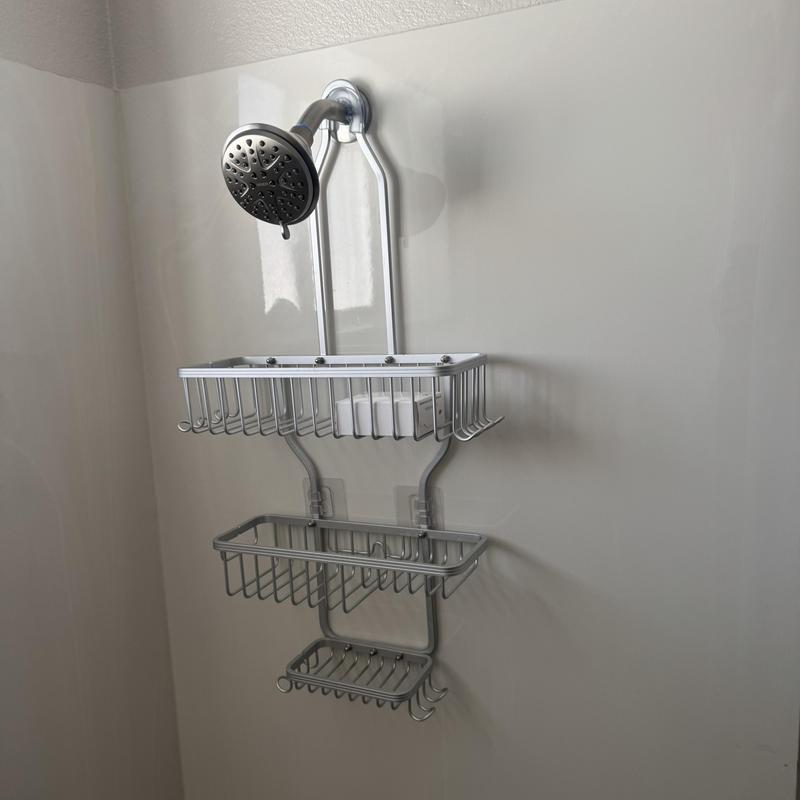 Moen showerhead and trim kit with shower caddy installed