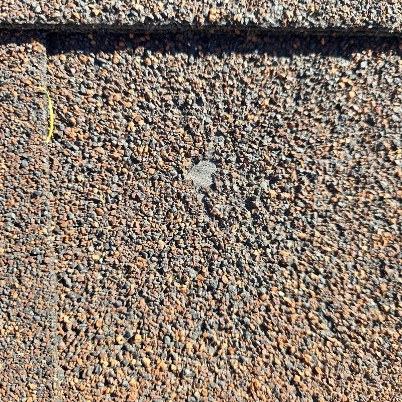 Shingle roof granule loss from hail impact Shingle roof granule loss from hail impact