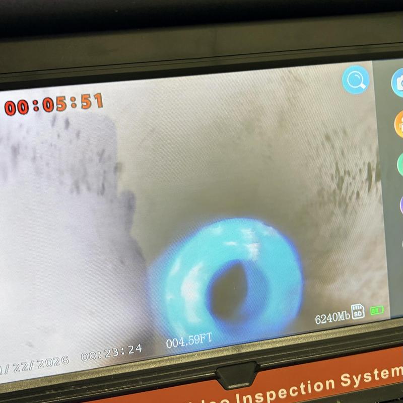 Sewer camera inspection showing pipe blockage removed