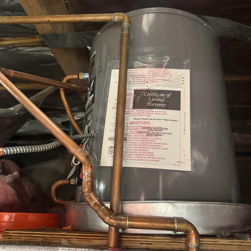 20-gallon electric water heater with copper piping