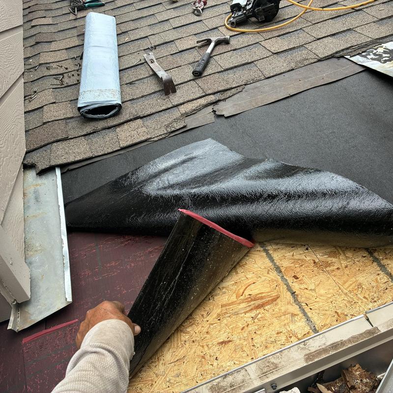 Ice and water shield underlayment on porch roof deck
