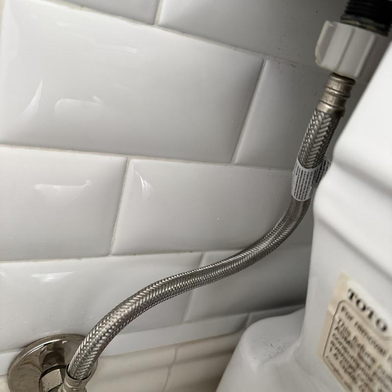 Toilet water supply line installed, tested, no leaks