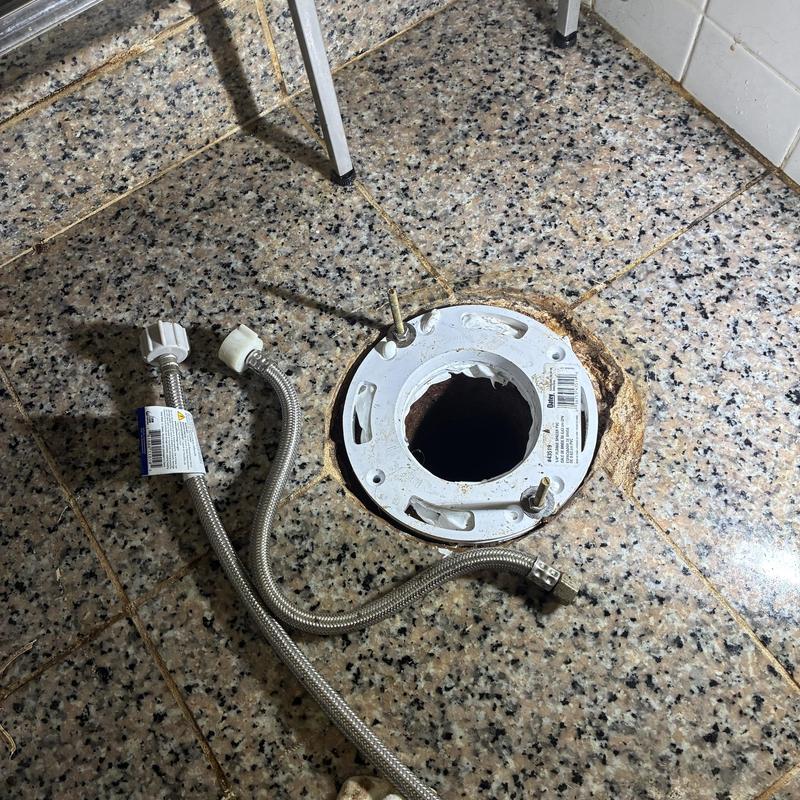 Toilet flange with new bolts and water supply line