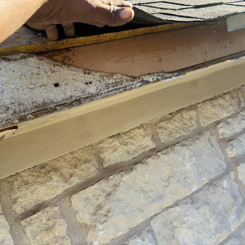 Soffit repair and roof shingle replacement detail
