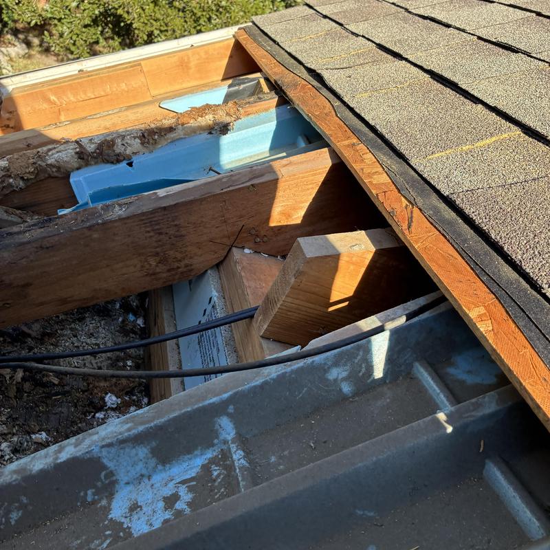 Roof soffit and plywood repair under shingles